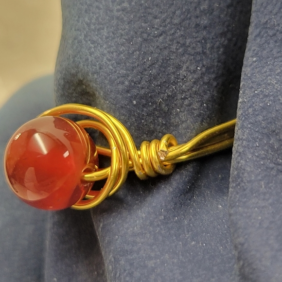 Gold Wire Wrapped Natural Carnelian Bead Ring - Picture 4 of 10